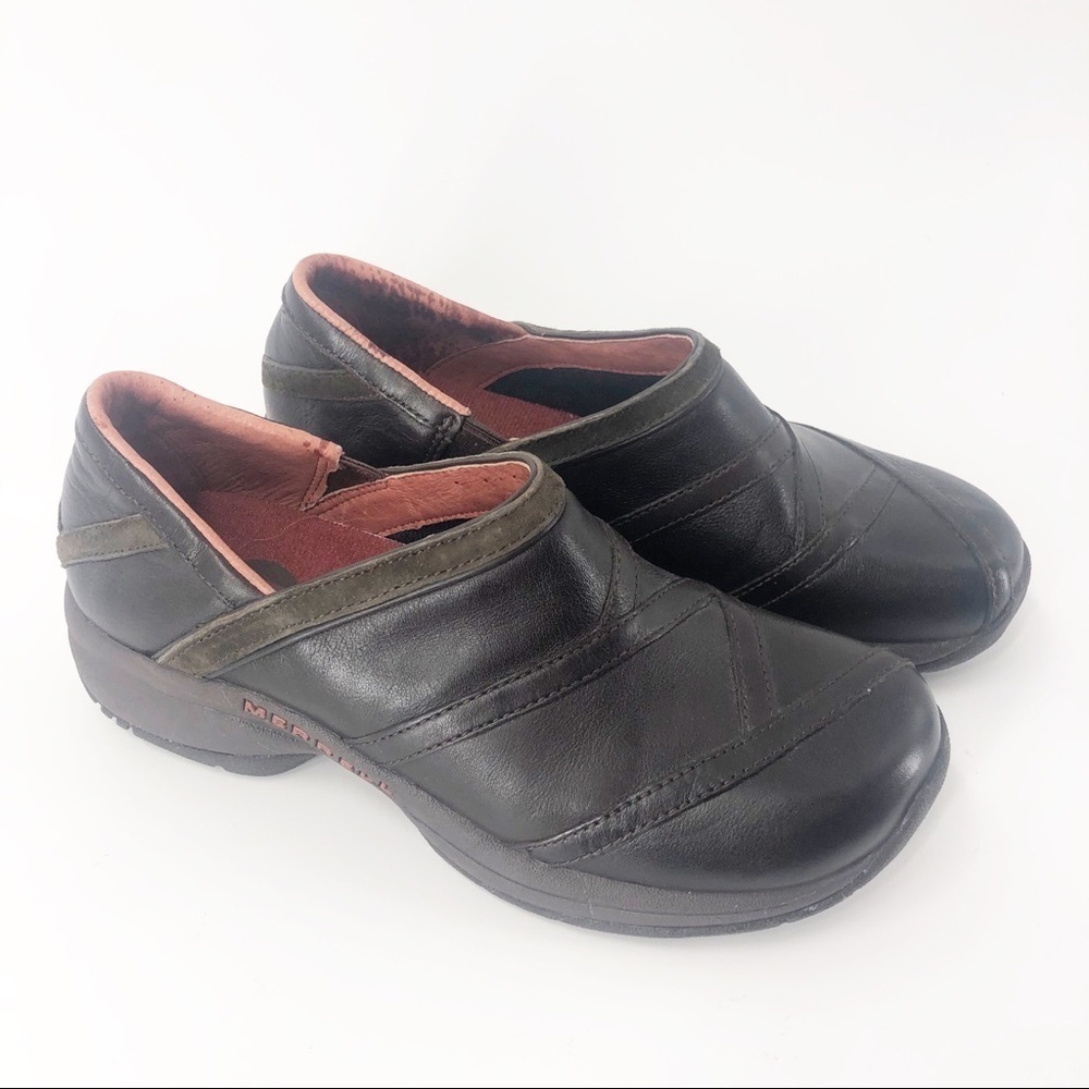 ✅ Merrell Primo Patch Bug brown leather clog 7.5